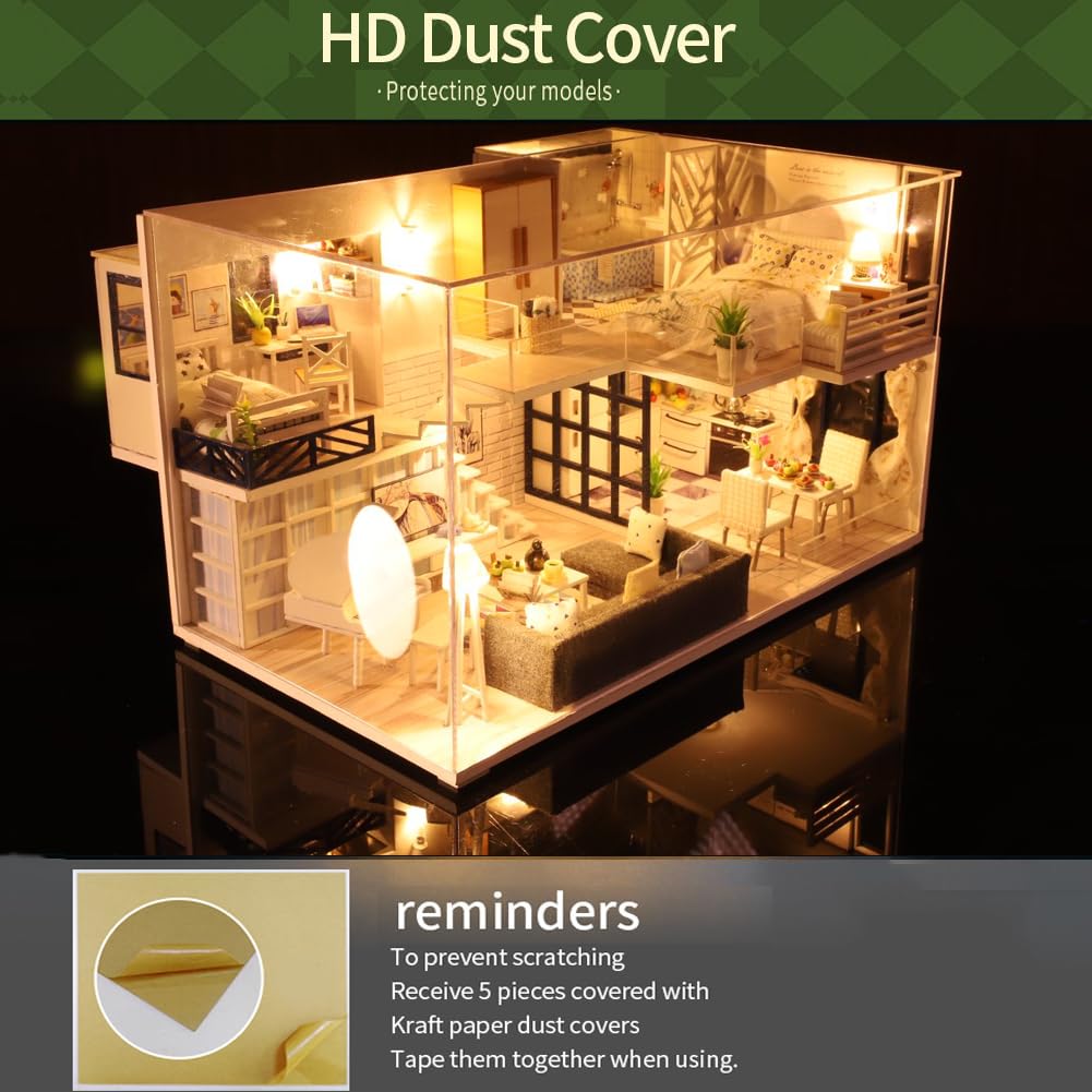 Kit fai da te in miniatura per casa delle bambole a 2 piani, modello moderno in legno con luci a LED, kit di costruzione fai da te, regalo creativo per hobby per adulti e ragazzi