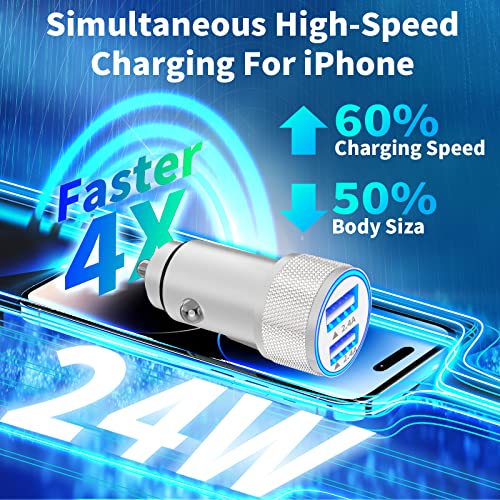 [Apple Mfi Certified] Iphone Fast Car Charger, Barmaso 4.8A Dual Usb All Metal Smart Power Car Charger With 2 Pack Lightning To Usb Quick Car Charging Cable For Iphone 14 13 12 11 Pro/Xs/Xr/Se/X/Ipad #TOP2