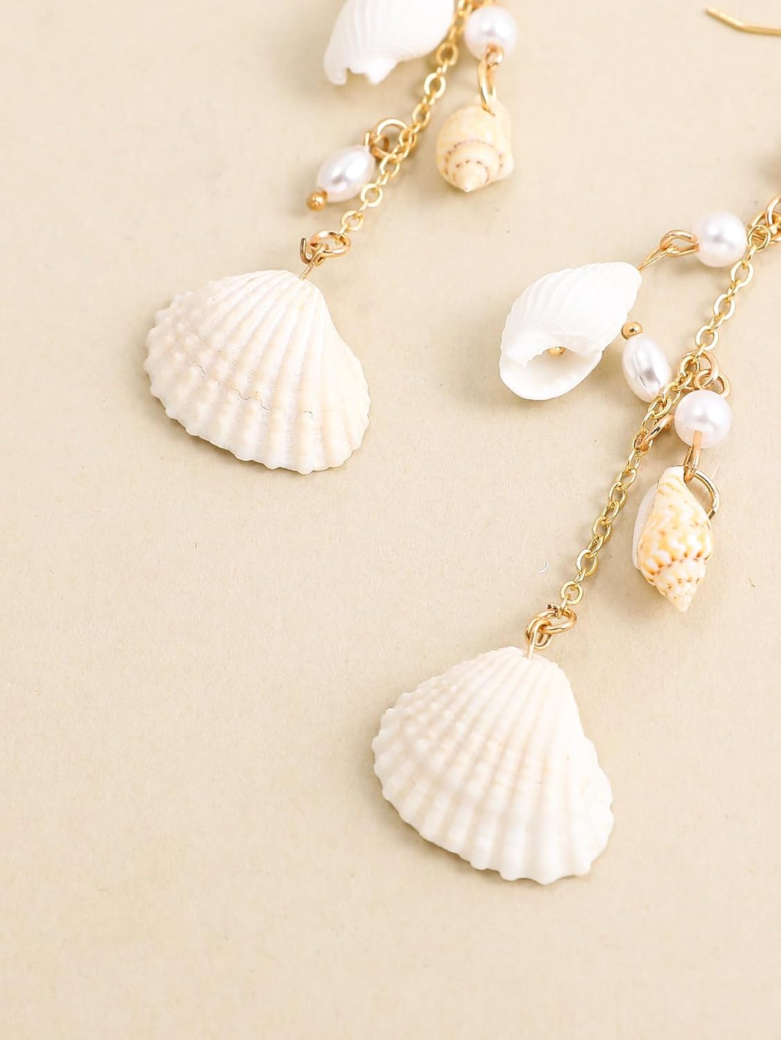 Natural Seashell Sea Conch Drop Earrings White Shell Faux Pearl Long Tassel Dangle Earrings Beach Holiday Earrings for Women Girls - Image 5