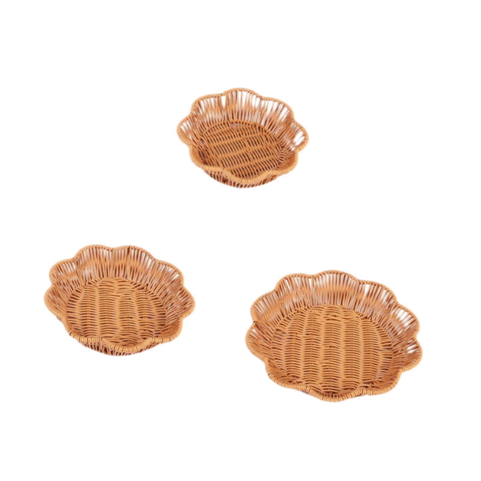 Hlhlh Round 3X Imitation Rattan Basket, Woven Bread, Food Serving Holder For Shelf Party Home Display(Round)