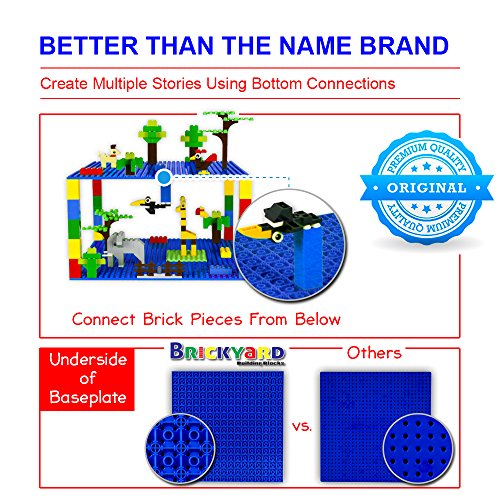Brickyard Building Blocks Lego Compatible Baseplate - Pack Of 4 Large 10 X 10 Inch Base Plates For Toy Bricks, Stem Activities & Display Table - Blue #TOP1
