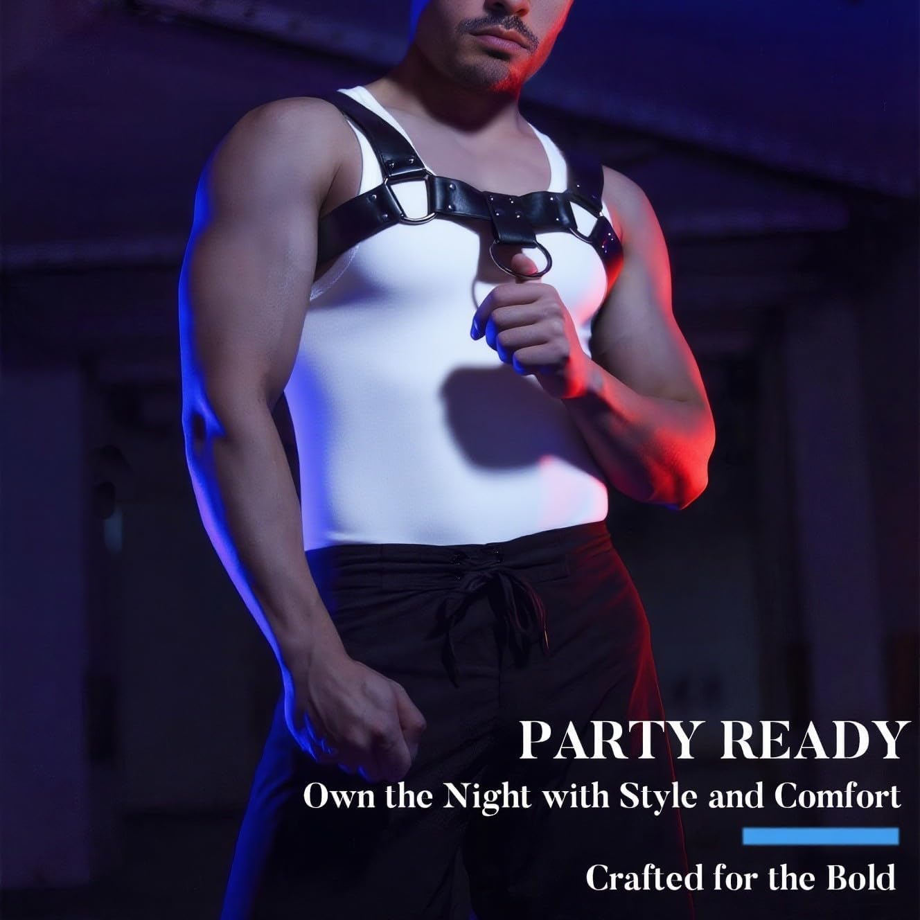 Men's Chest Harness Belt, Body Harness for Men, Adjustable PU Leather Male Punk Chest Belt Shoulder Harness Muscle Show Fashion Costumes for Cosplay and Party - Image 3