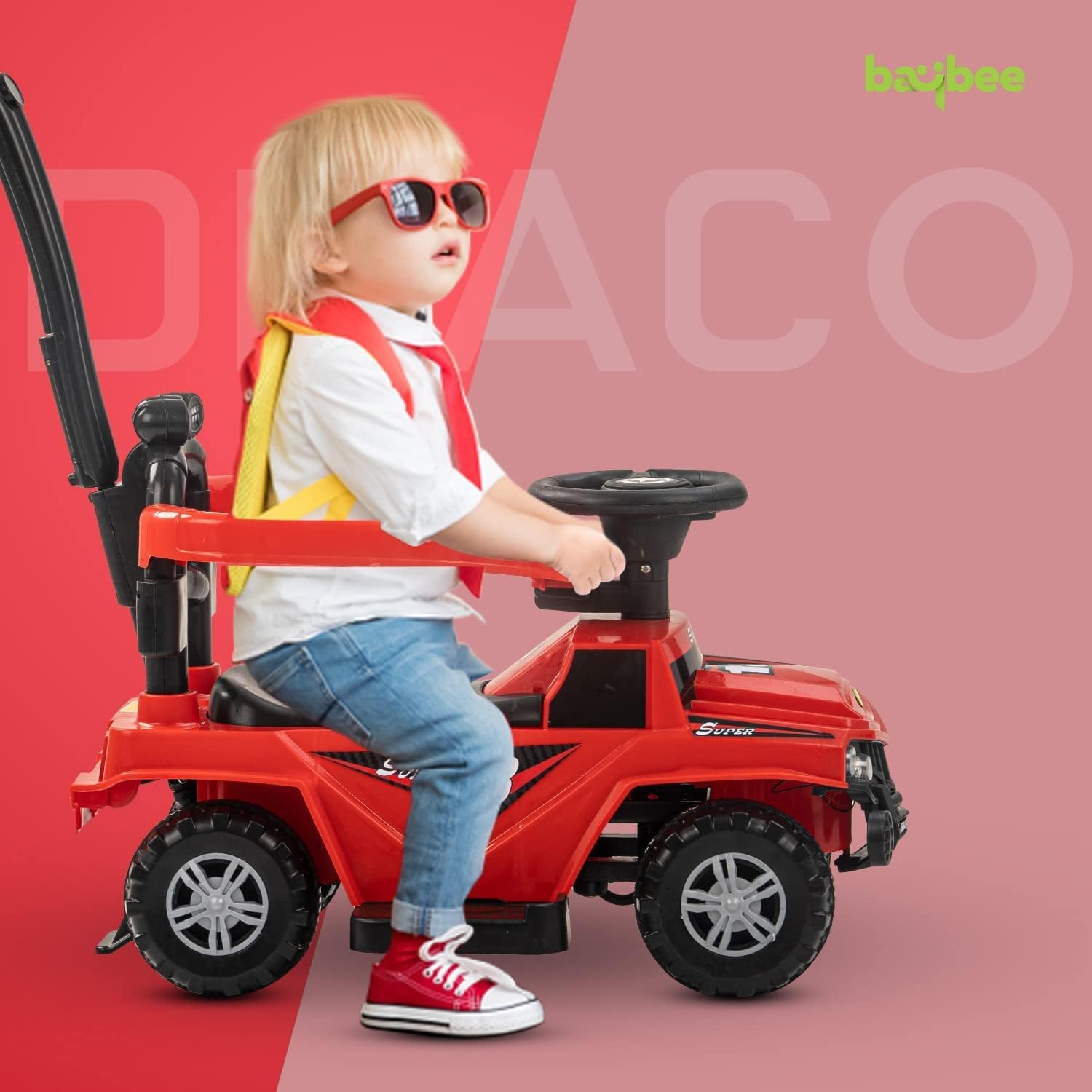 Baybee Draco Baby Ride on Car for kids, Ride on Baby Car with Music & Horn Button Kids Push Car for Babies| Kids Toys Car | Ride on Car for Kid 1-3 Years Boy Girl (Red)