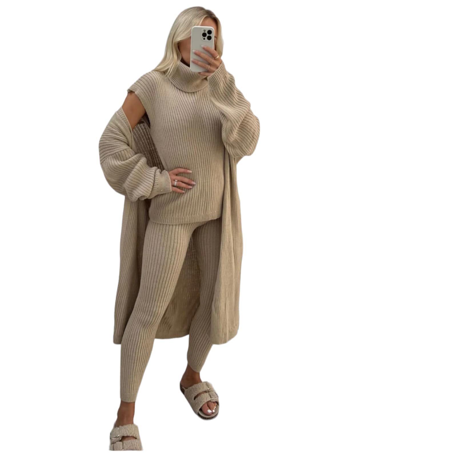 Piece Roll Neck Tracksuit Women's Piece Roll Neck Chunky Knitted