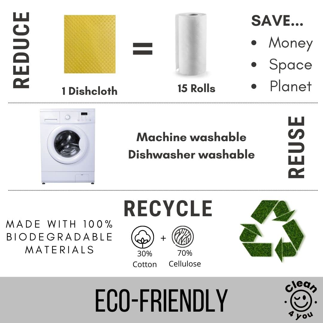 Paños de cocina suecos, paños de esponja de celulosa absorbentes, paños de limpieza lavables, paños de cocina sin olor, toallas de papel reutilizables, trapos de cocina duraderos (10)