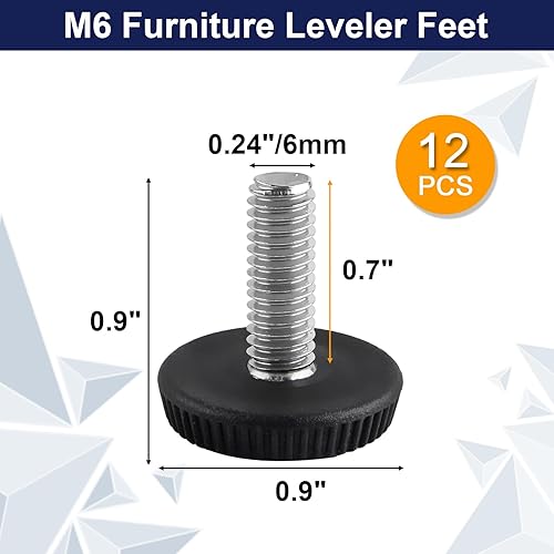Miniatura 2 de COIDEA Niveladores de patas de muebles de rosca M6, 12 patas ajustables para muebles roscadas, patas niveladoras atornilladas para muebles,