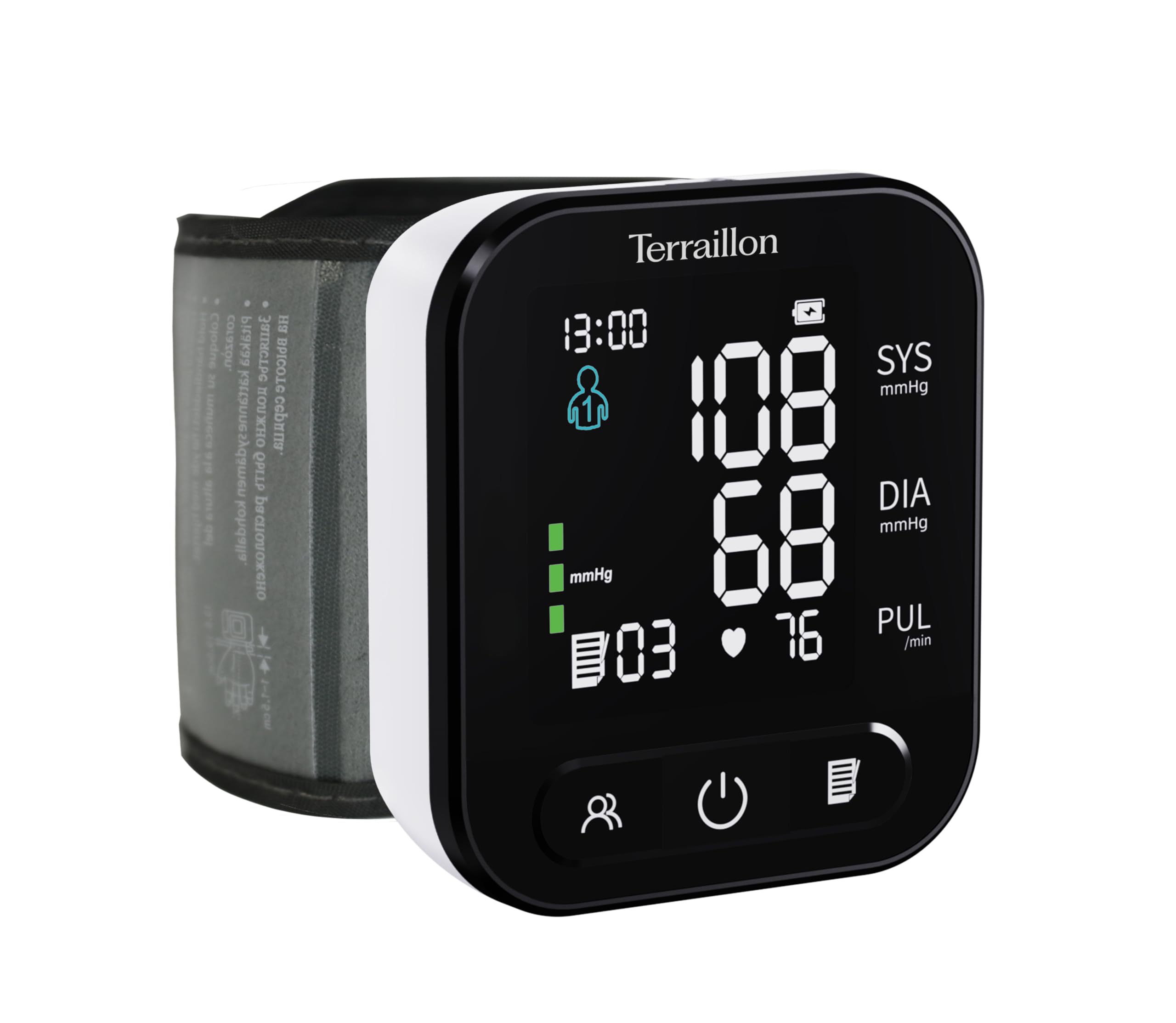 TERRAILLON Tensiometre Poignet compact, Classe IIA TENSIO POIGNET TP251 | Ecran LED, Tension Artérielle, Rythme Cardiaque, Indicateurs couleur, 2 profils, 99 Mémoires, Dim. brassard 13,5-19cm, USB-C