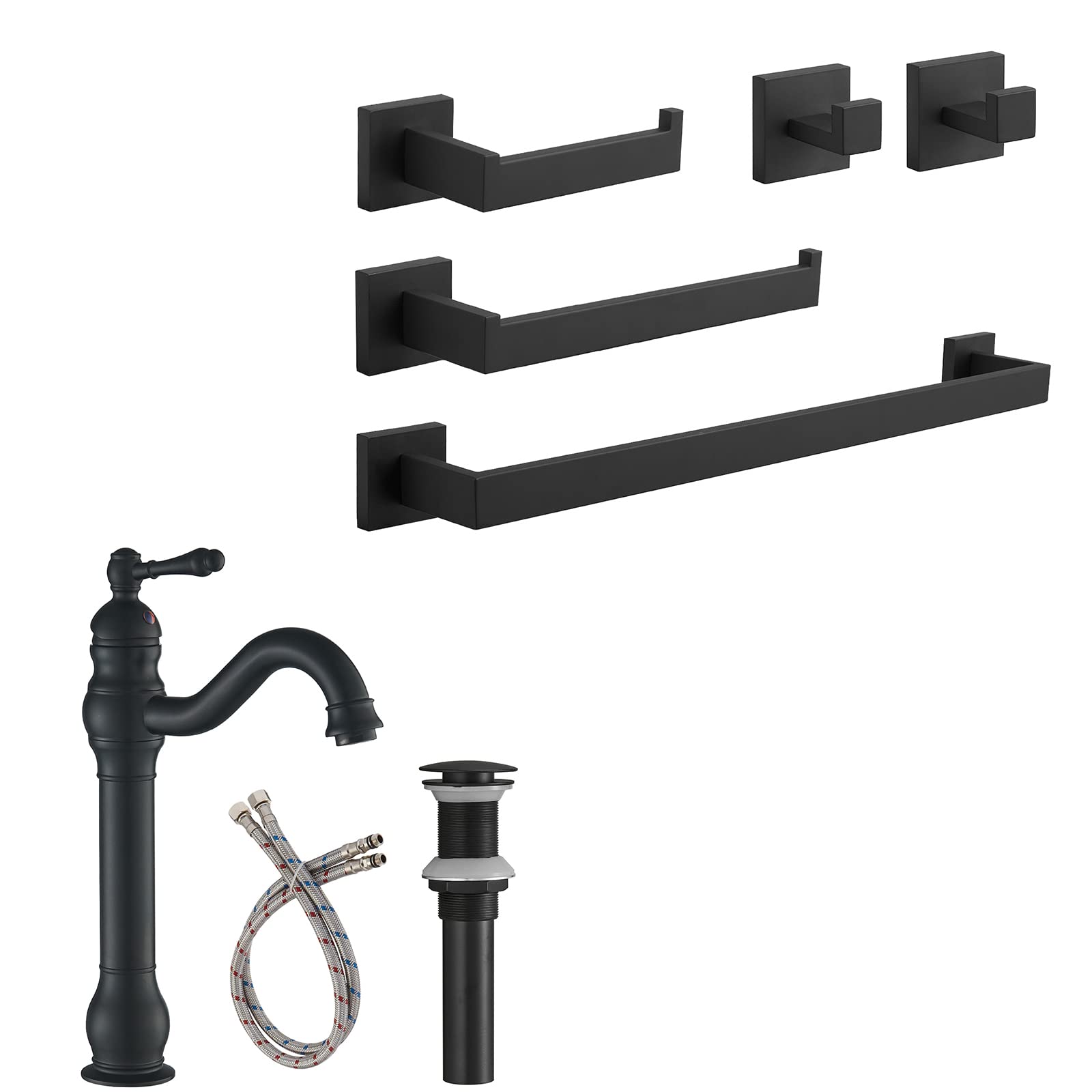 Nfusrxmbk Black Matte Vessel Sink Faucet Farmhouse And Matte Bathroom Hardware Set 5 Piece