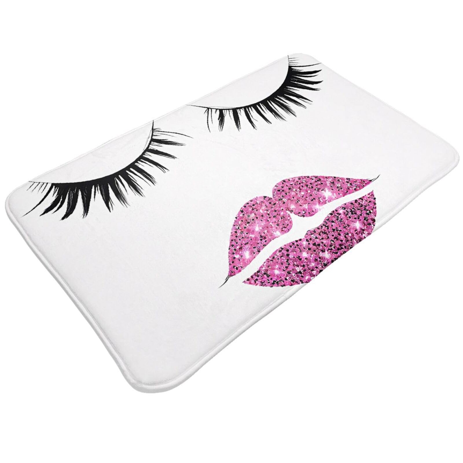 Eyelash Lip White Print Print Living Room Bathroom Kitchen Anti Slip and Absorbent Carpet, Indoor Entrance Door Muddy Floor Mat, Ultra Soft Washable Carpet 21x31.5 Inches