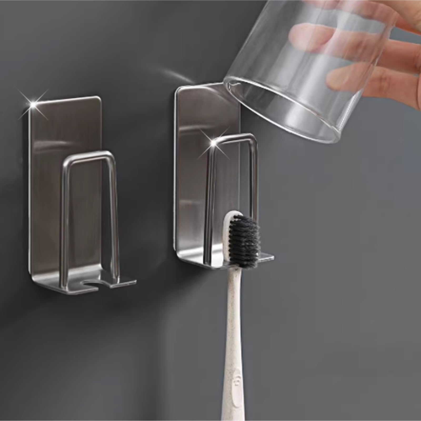 Porta Spazzolino Decorazione, Porta Spazzolino Adesivo In Acciaio Inox Da Parete For Bagno Doccia Multifunzione Moderno(1pcs)