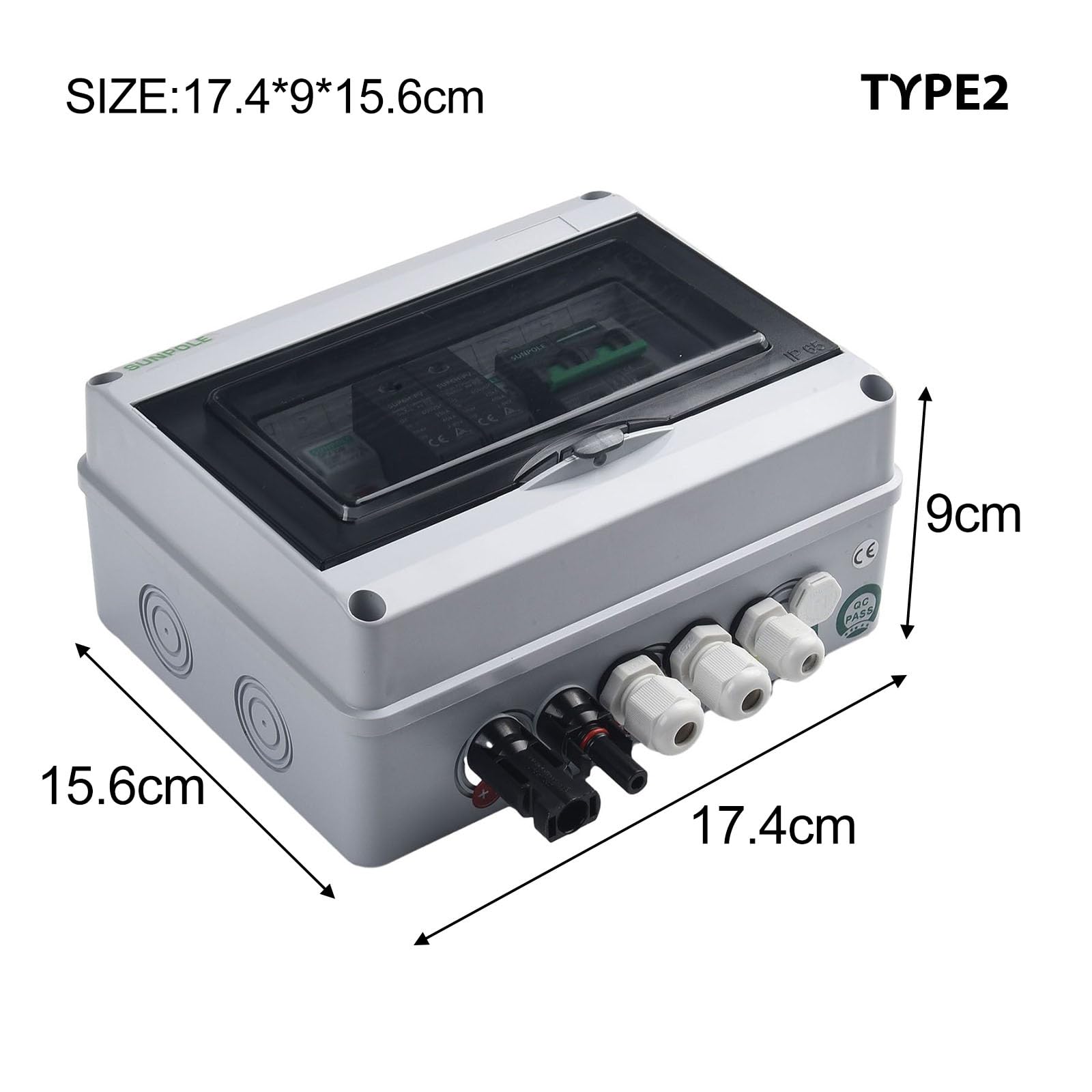 Scatola di Combinazione Solare Fotovoltaica 1 Ingresso 1 Uscita 550V IP65 Impermeabile con MCB DC 2P 550V, SPD DC 2P 600V e Fusibili DC 1000V 15A, Montaggio su Tetto per Pannelli solari