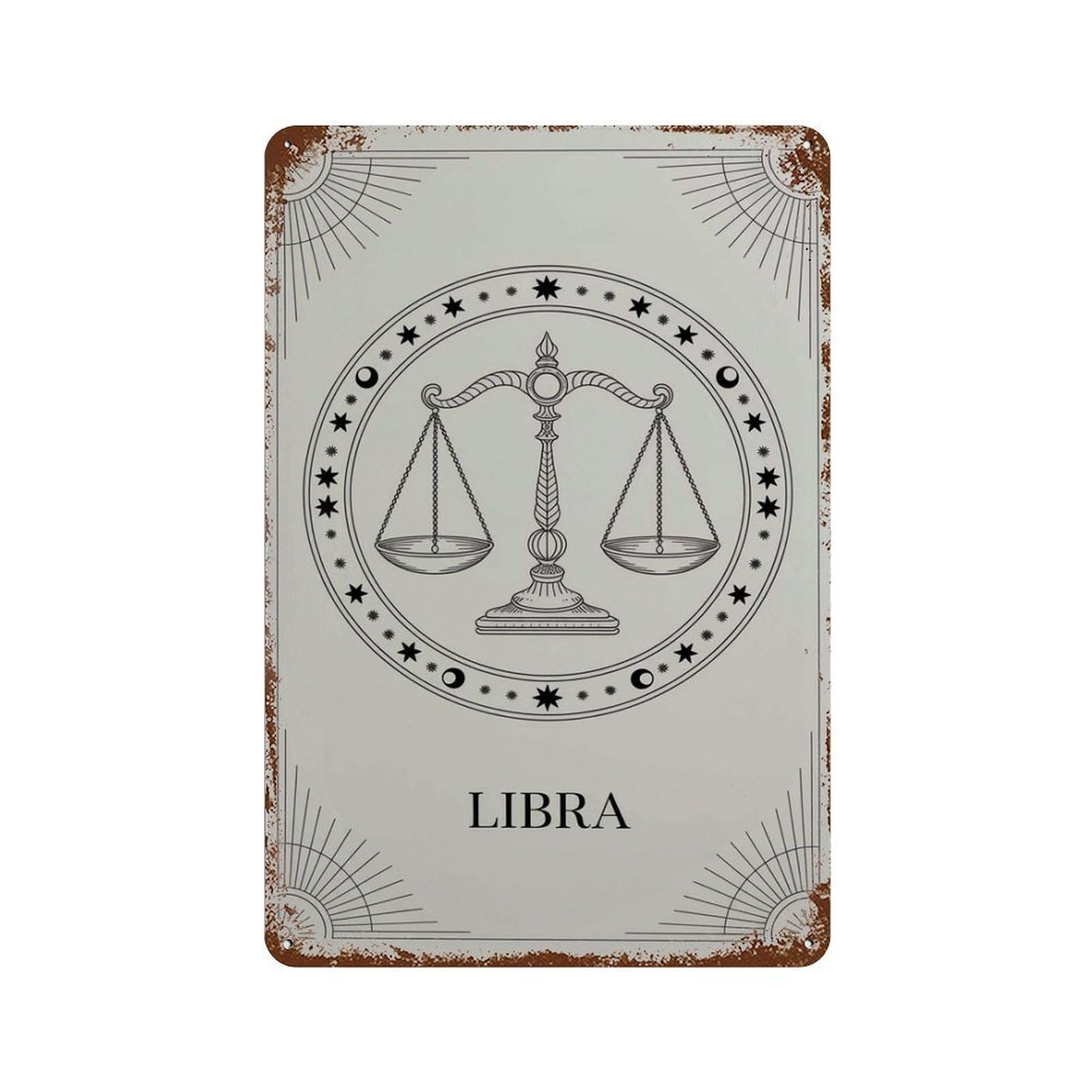 xiaoxiaoshen Libra Zodiac Line Drawing Celestial Astrology Minimalist Horoscope Star Sign Mod Wall Decor Art Metal Tin Poster Modern Home Decor Art Home Bar Shop Decorations Vintage Sign 30x20cm