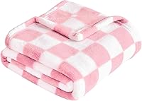 Yurhap Pink Checkered Fleece Baby Blanket for Girls Boys - Ultra Soft Lightweight 30x40 Inch Newborn Toddler Bed Blanket