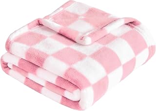 Yurhap Pink Checkered Fleece Baby Blanket for Girls Boys - Ultra Soft Lightweight 30x40 Inch Newborn Toddler Bed Blanket