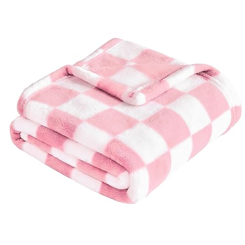 Yurhap Checkered Baby Blanket for Girls Pink Fleece Baby Blankets