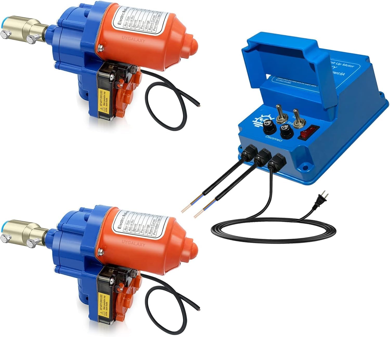 UYGALAXY Greenhouse Film Roll Up Motors with Limit Switch (2 Packs) + Transformer Controller Joint Box (AC110V to DC24V) for Top Greenhouse Ventilation,Automatic Venting