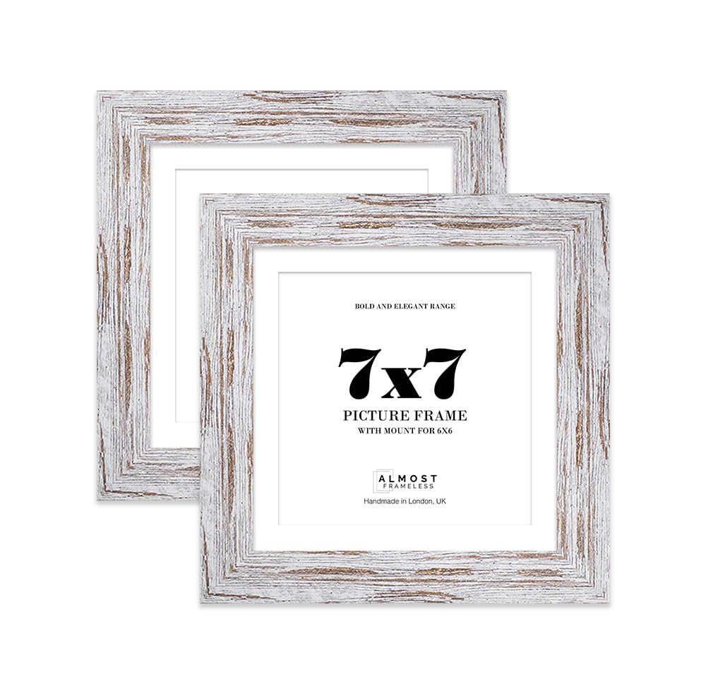 7x7 Distressed Wood Square Frame With Mount for 6x6 Pictures 28mm Edge Frame Display with Wall Hooks and Kickstand, 2 Pack