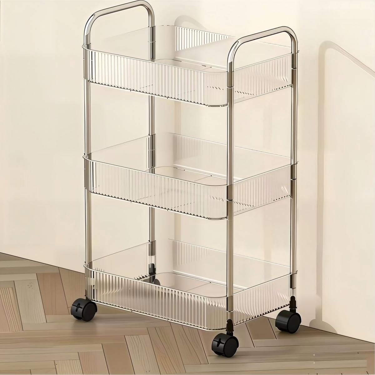 Multibao 2/3/4 Tier Storage Trolley on Wheels - Acrylic Shelf Cart for Bathroom, Spa, Salon Beauty (3 Tier 40 * 28.5 * 69.7cm)