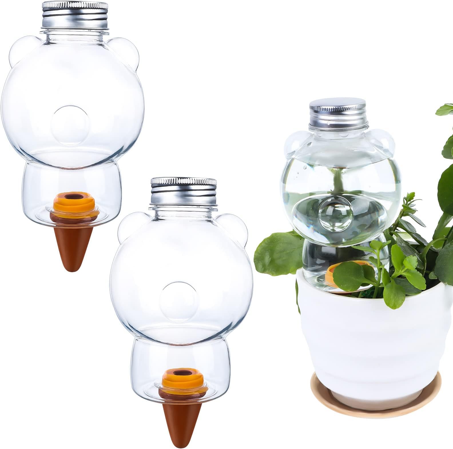 MAKINGTEC Plant Watering Globes Bear Shape Automatic Watering Bulb Transparent Plant Self Watering Globes Plastic Balls Terracotta Watering Spikes for Indoor Outdoor Plants（3 Pcs ）