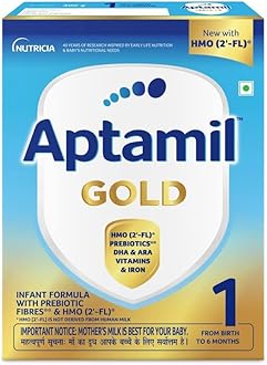 AptamilGold Infant Formula Milk Powder for Babies - Stage 1 (Upto 6 months) - with HMO and Prebiotics - 400gms - BIB Pack