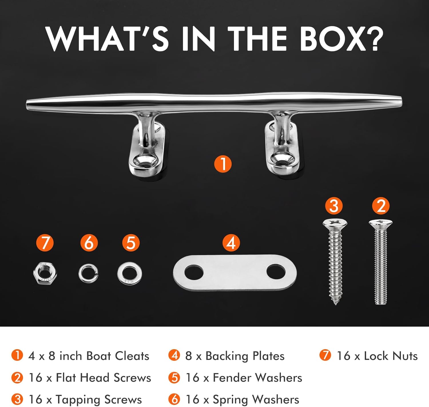 8"/10"/12" Boat Cleats, 316 Stainless Steel Open Base Marine Dock Rope Cleats with Backing Plates and Two Types Screws, Compatible with Kayak, Yacht, Pontoon, Nautical Decor