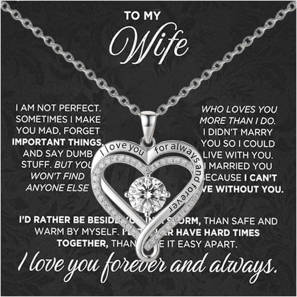 To My Wife Necklace Gifts for Wife from Husband Heart Love Dainty Charm Statement Pendant Valentine's Day Jewelry Accessories Gifts