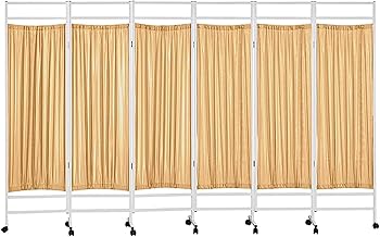 Portable Medical Privacy Screen - 6 Panel Room Partition with Wheels, Indoor Temporary Fencing for Hospitals/Clinics/Wards, Sturdy Metal Frame, Yellow, 300cm Wide