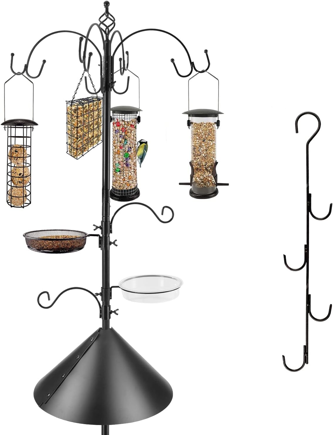 Bird Feeding Station Kit with Squirrel Baffle Bird Feeder Pole Wild Bird Feeder with Suet Cage Bird Bath Mesh Tray Fruit Hook Double W Hook for Attracting Wild Birds and Hanging Planter Hanger Lights