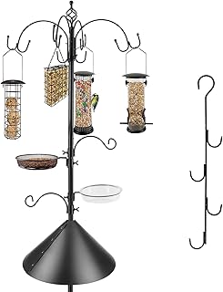 Bird Feeding Station Kit Bird Feeder Pole Wild Bird Feeder Hanging Kit with Suet Cage Bird Bath Mesh Tray Fruit Hook Double W Hook for Attracting Wild Birds and Planter Hanger Lights