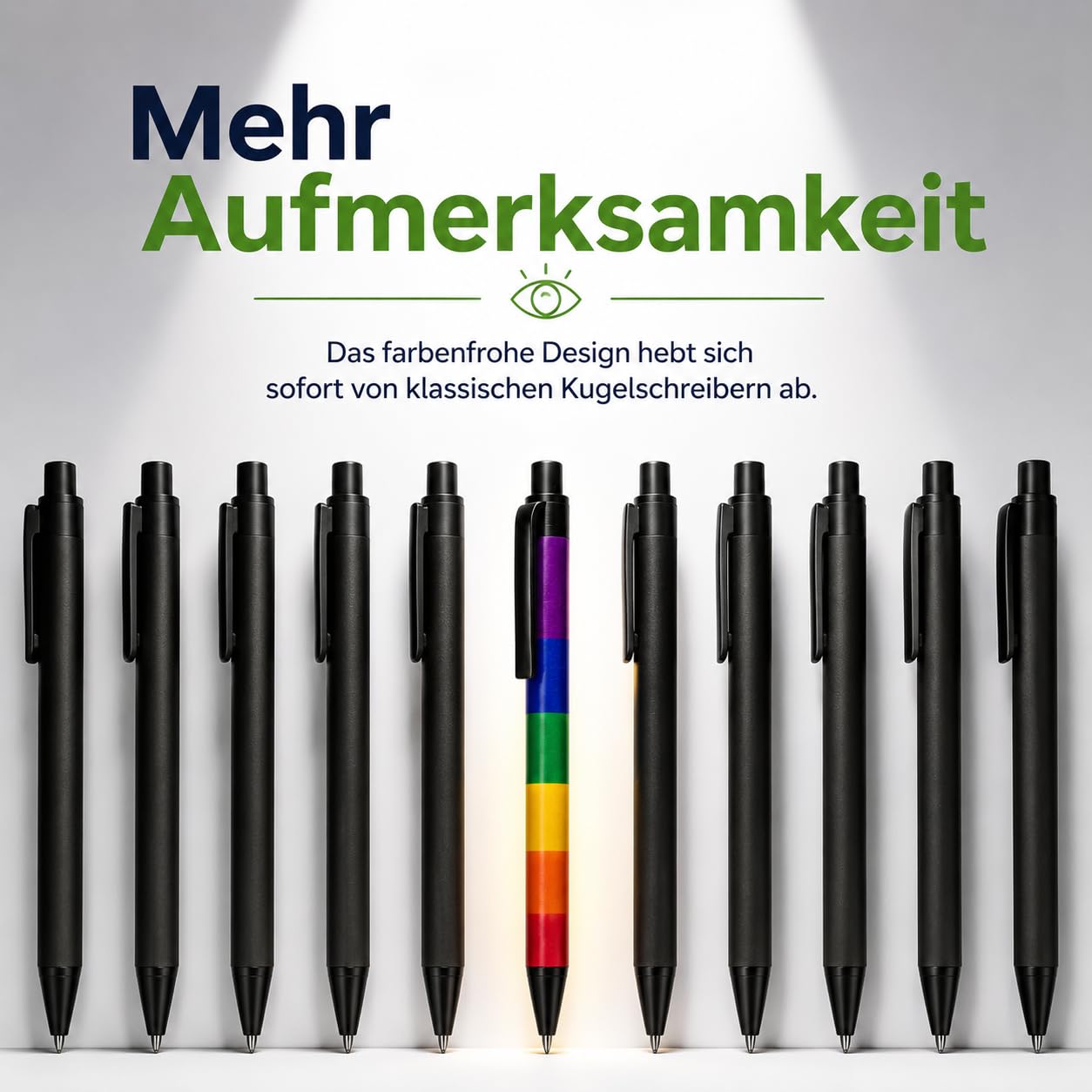 WPRO Regenbogen Kugelschreiber 100er Set aus Recyclingkarton mit Clip blau | Ideal für den täglichen Gebrauch mit nachhaltiger Materialwahl und angenehmer Handhabung bei jeder Schreibaufgabe.