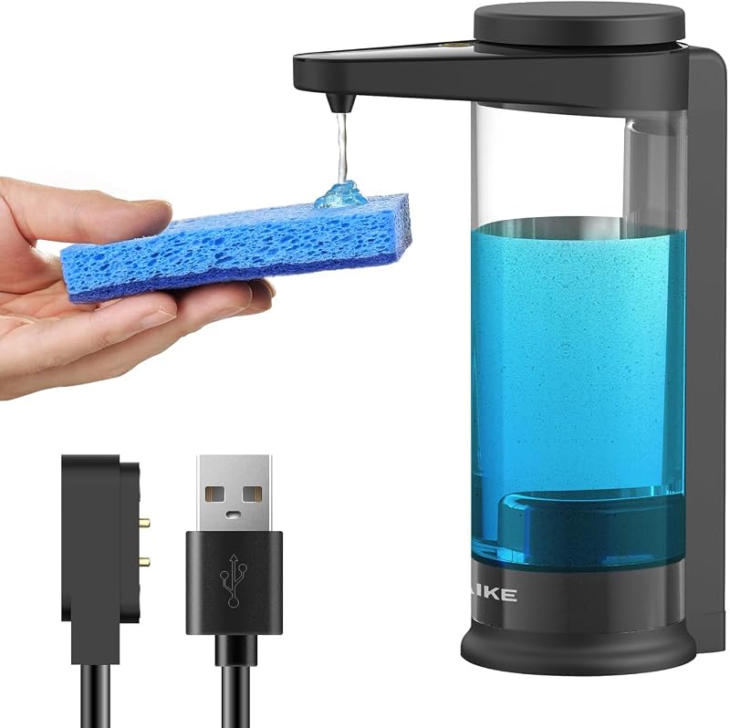 AIKE 17oz Rechargeable Automatic Liquid Soap Dispenser for Dish Soap,Black | Magnetic Charging with Months Long Standby Time, Wall Mount Available for Kitchen Sink and Bathroom,Visual Window