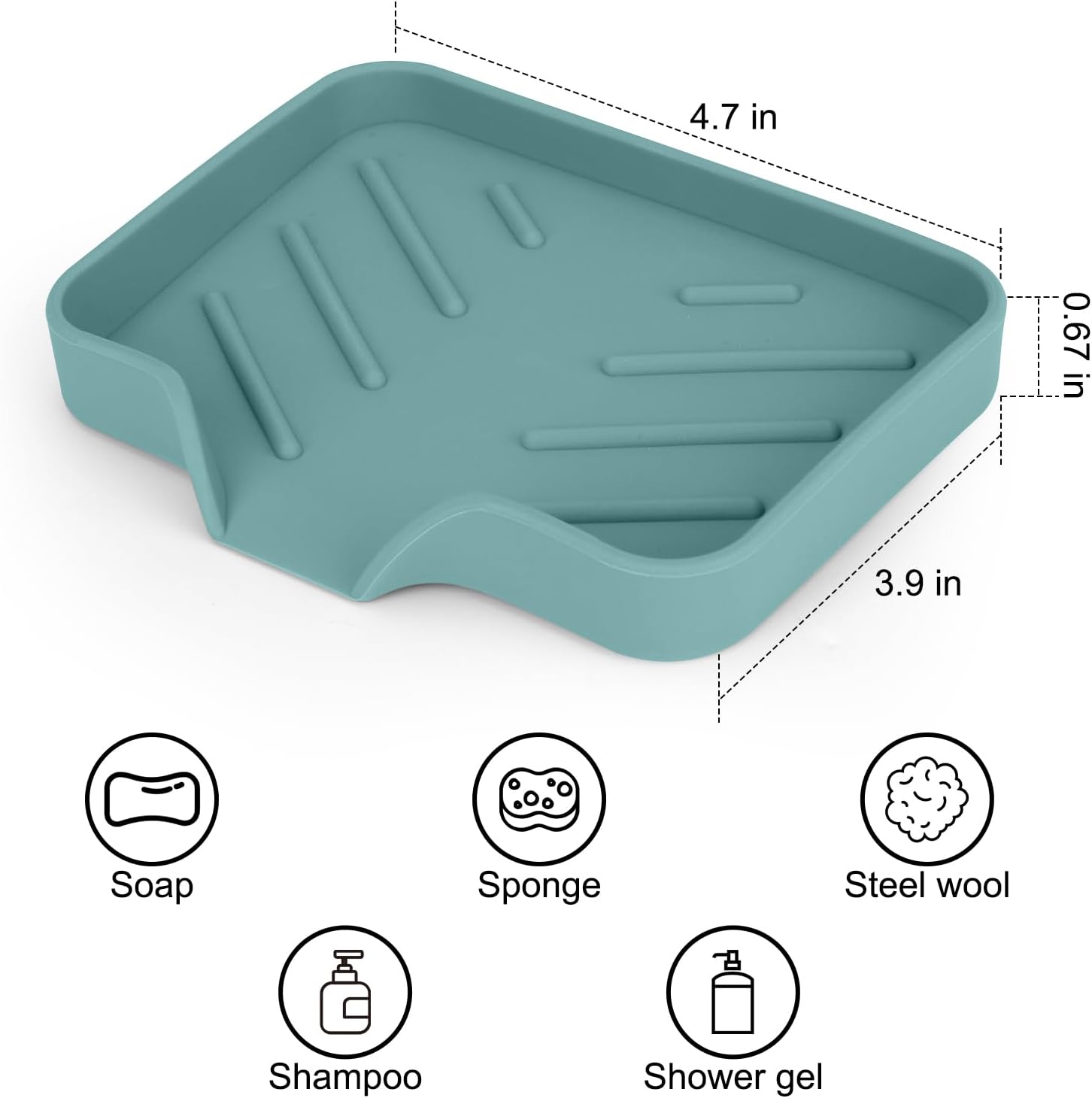 2 Pack Silicone Soap Dish for Shower with Self Draining Gray & Teal