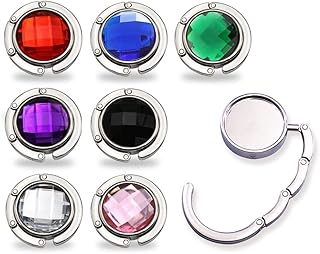 Kellegour 8 Piece Bolsos Mesas Gancho Plegable,Ganchos de Bolso,Antideslizante Gancho Bolso Redondo Colorido Diamante,Gancho para Calcetines,para Escritorio,Oficinas,Restaurantes Cafeterías Regalo