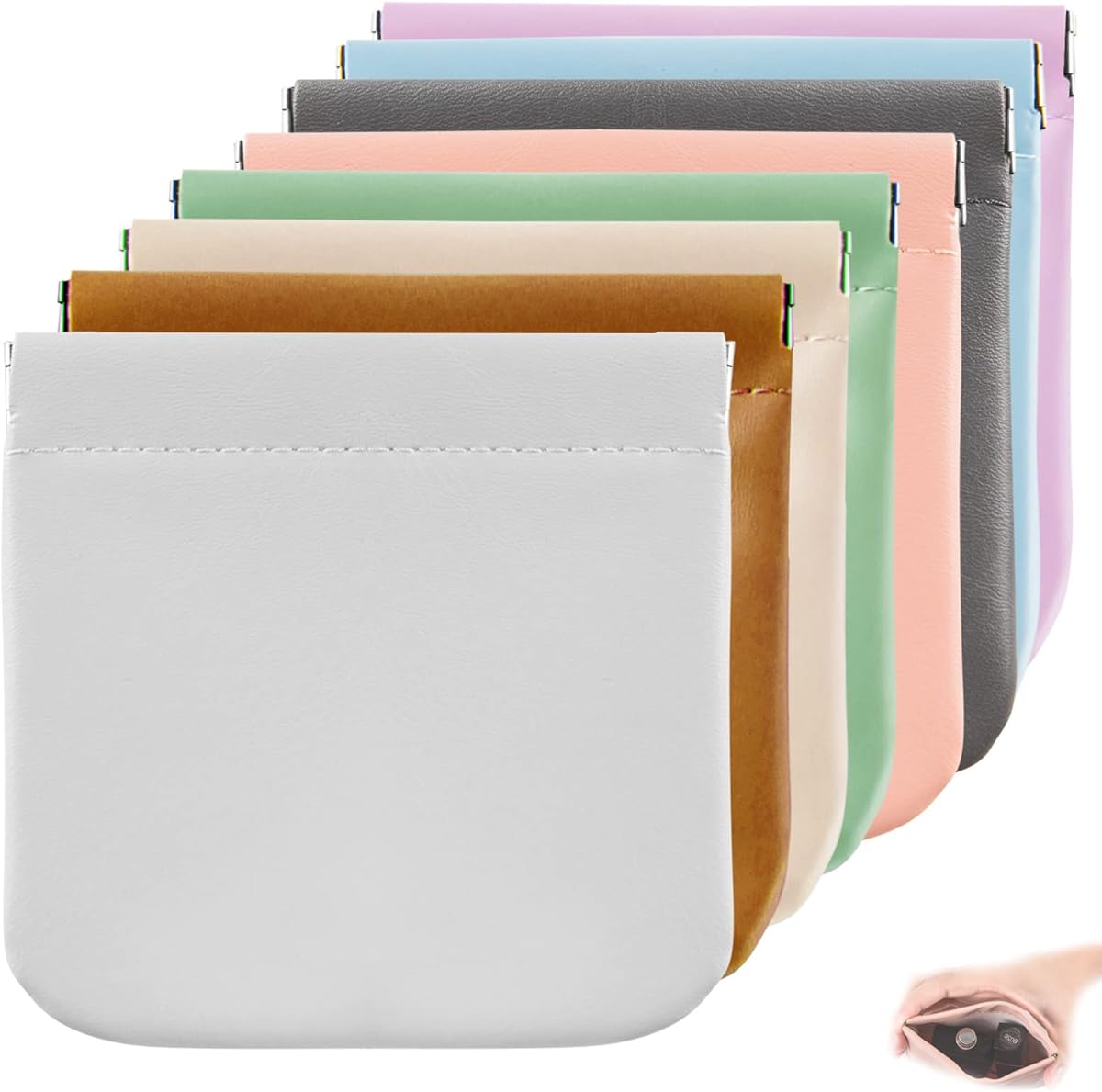 CANIPHA 8pcs Lambskin Pocket Cosmetic Bag, Waterproof Portable Small Makeup Bag No Zipper Self-closing Pouch for Women Mini Travel Storage Cosmetics Headphones Jewelry