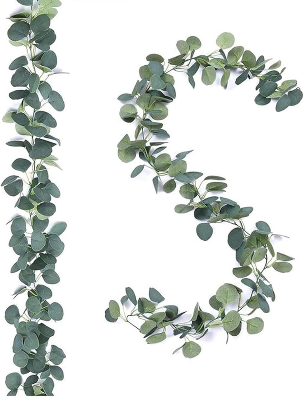 Faux Eucalyptus Garlands for Decoration, Fake Vines for Greenery Backdrop, 2 Pack Artificial Eucalyptus Vines for Wedding Decoration, Leaf Garlands for Table Mantle and Wall Hanging Decoration - Amazon product rated Grade C