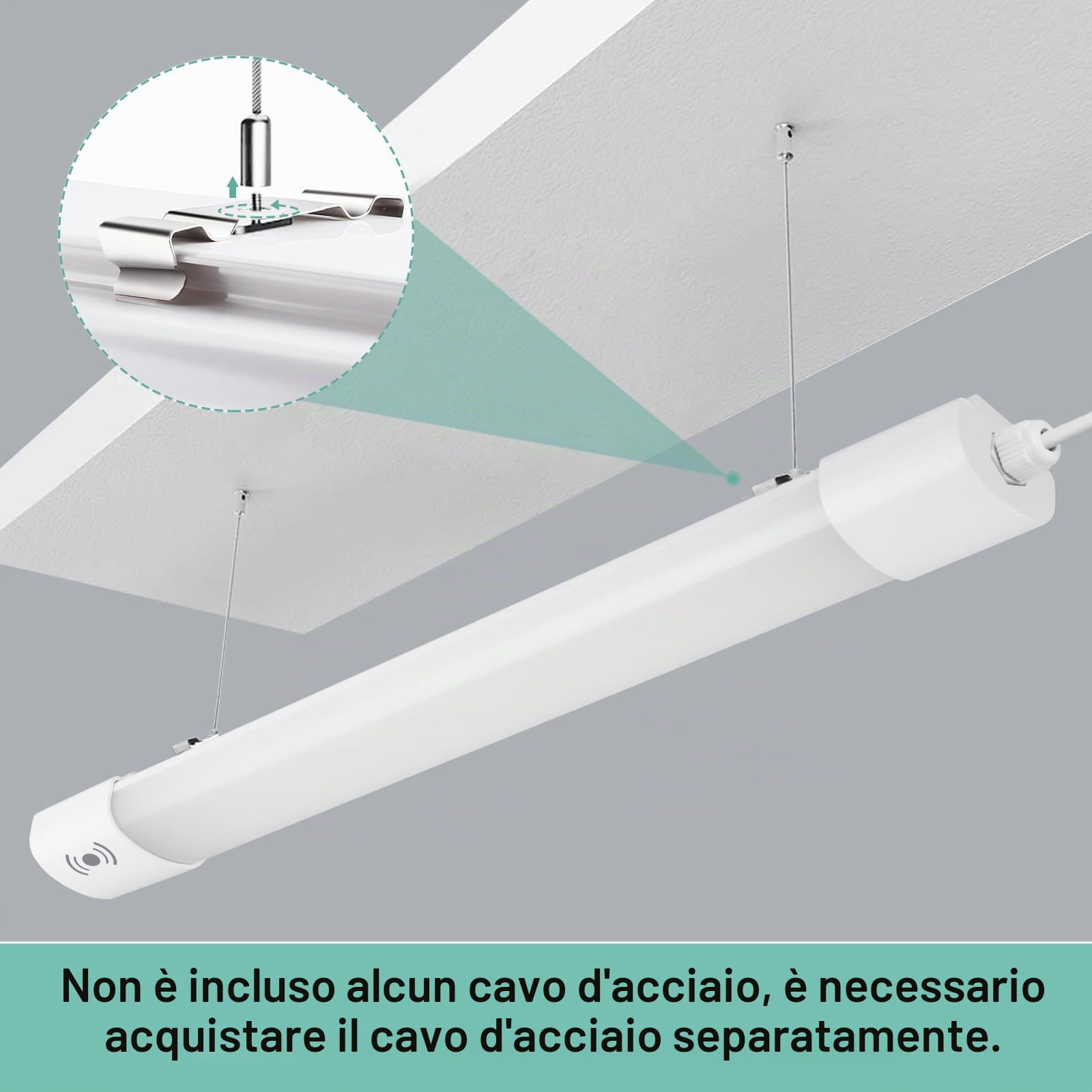 LEGLED Neon Plafoniera LED Soffitto Lineare 150cm con Sensore Movimento, 45W 5000LM IP65 Antipolvere Impermeabile - Luce a Prova di Umidità per Garage,Cantina, Officina e Bagno, 4000K Bianco Naturale