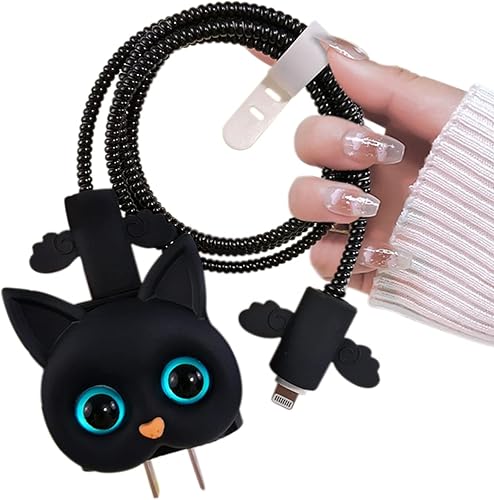 Protector de cable de dibujos animados para cargador de iPhone, diseño de gato Kawaii 3D, cubierta de cable de línea de datos, protector de cable