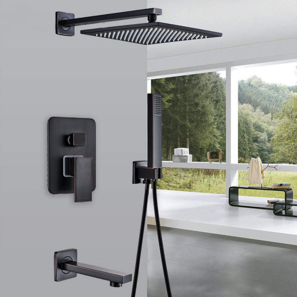 SBCGFY Bathroom Faucet Black Bronze 12 Inch Rain Shower Bath Faucet Wall Mounted Bathtub Shower Mixer Tap Bathroom Shower Faucet Shower Set