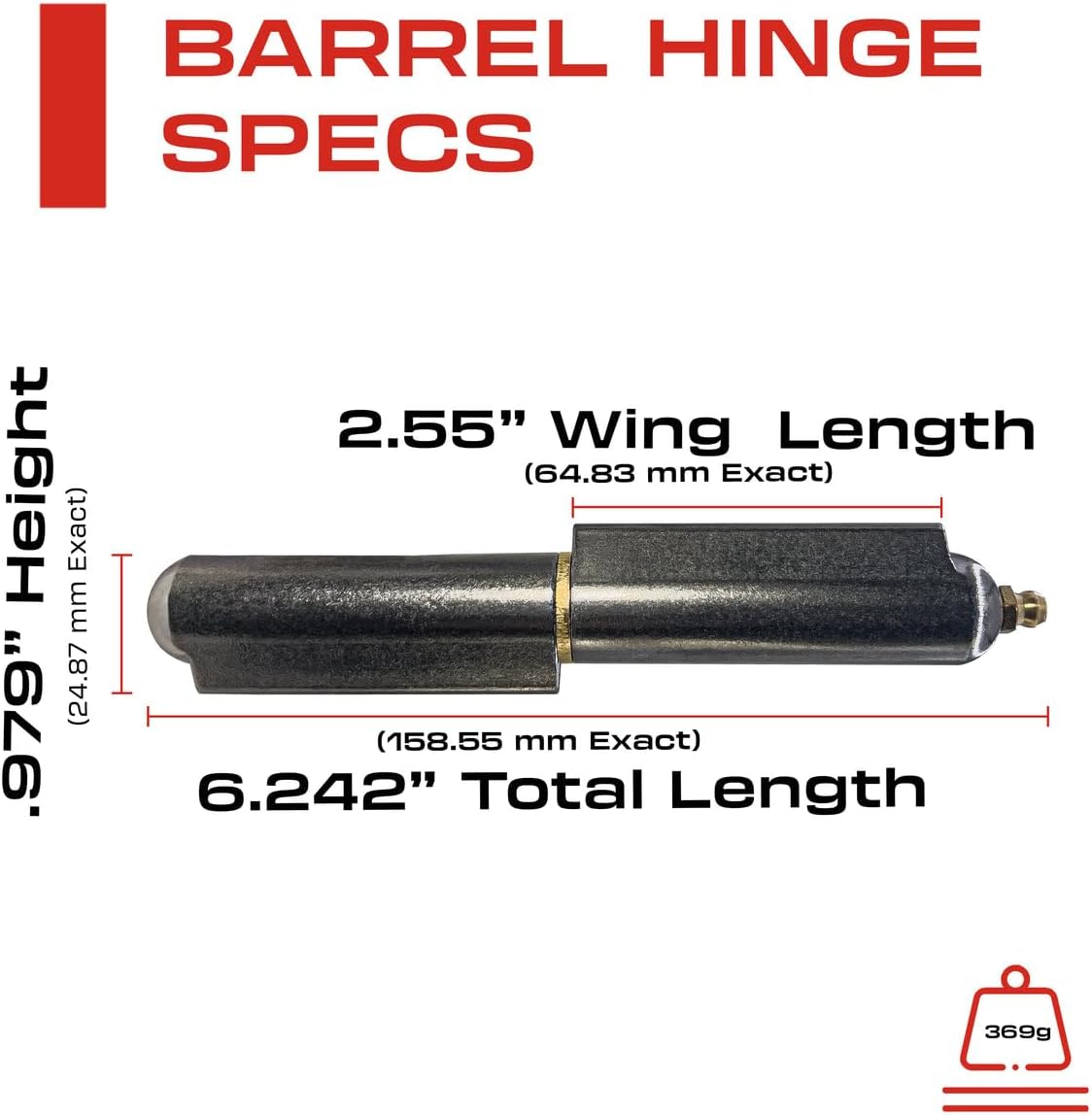 6” Inch Weldable Bullet Hinge – Heavy Duty Barrel Hinges – Weld On Gate Hinges – Weldable Door Hinges – Weld BBQ Smoker Hinge – 6.24" Inch x .979" Inch – Heavy Duty Steel TearDrop Body Pin Grease Zerk
