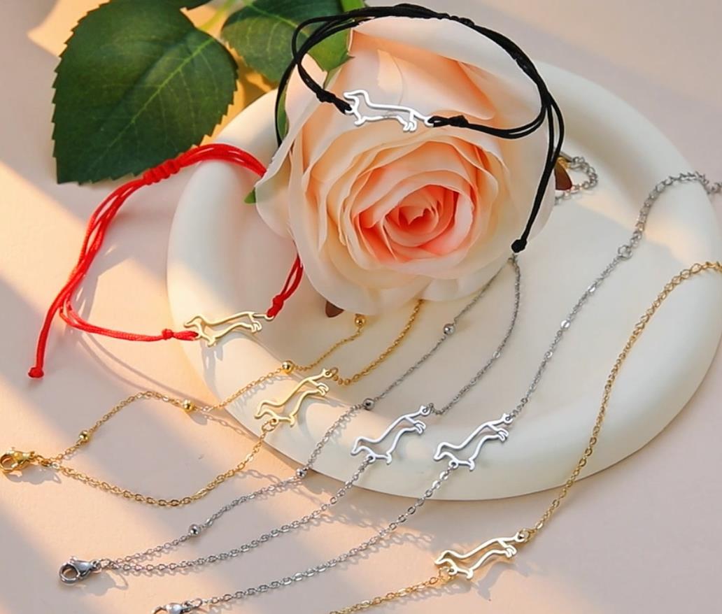 Bracciale A Doppia Catena Con Ciondolo Bassotto Scavato, In Acciaio Inox, Regolabile (17+5cm), Gioiello Per Amanti Dei Cani, Donna E Uomo - 2