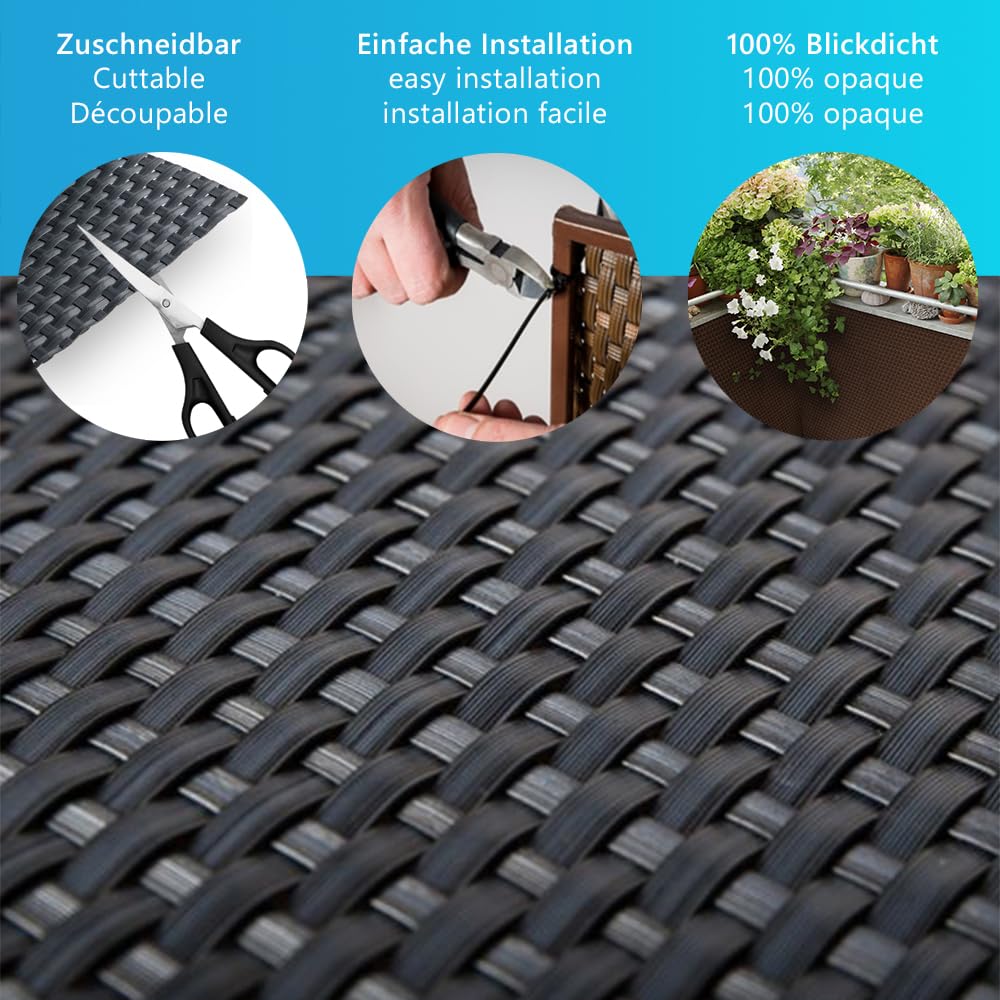 NYVI Polyrattan Balkon Sichtschutz Privafence 90x500 cm Anthrazit - Wetterfeste Balkonbespannung - UV-fest, Witterungsbeständig, 100% Blickdicht - Balkonumspannung Balkonumrandung 0.9x5 m