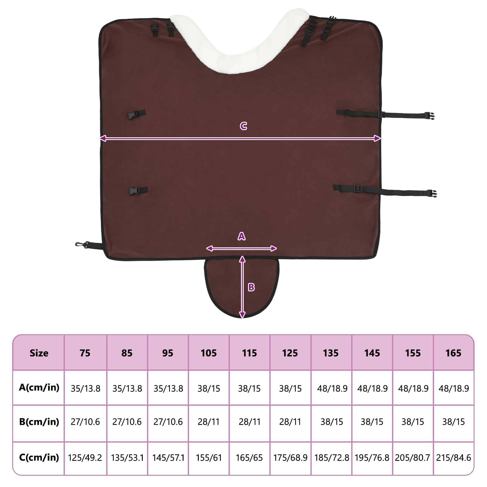 Pferdedecke, dunkelbraun, 95 cm, Fleece, Decke für Pferde, im Freien und Stall