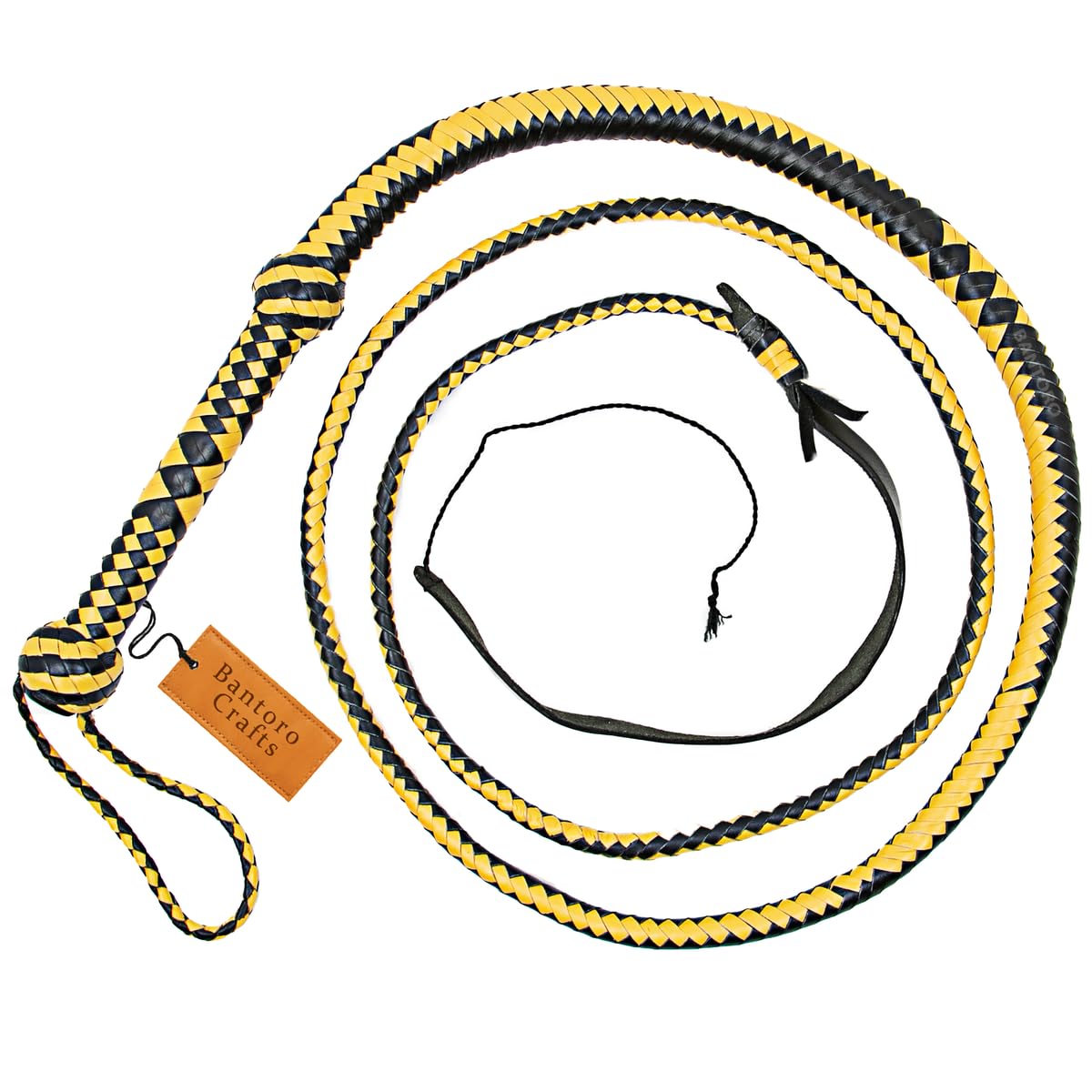 Nero e Giallo Frusta in Vera Pelle Lunghezza 8 Piedi (2,4 Metri) 12 trecce Fili Pelle Intrecciata Frusta Forte e schioccante Raccolto di Equitazione