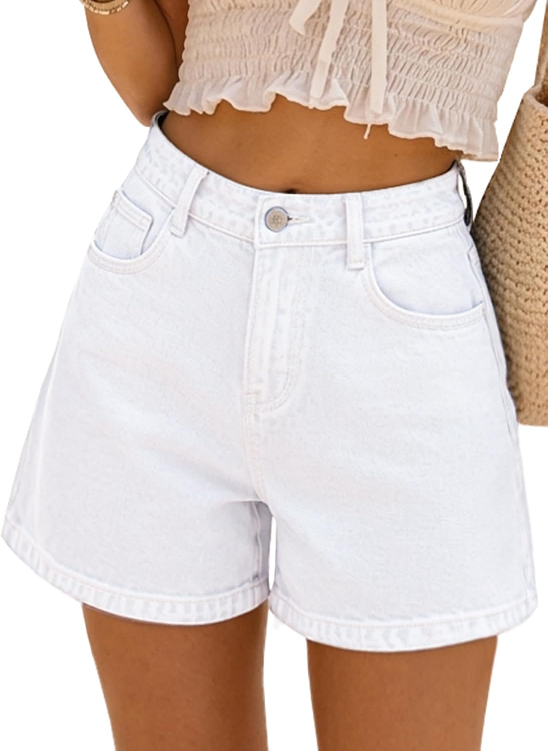 ELLEVEN Womens Baggy Jean Shorts, A-Line High Stretchy Bermuda Denim Shorts Summer Casual Loose Fit Jorts