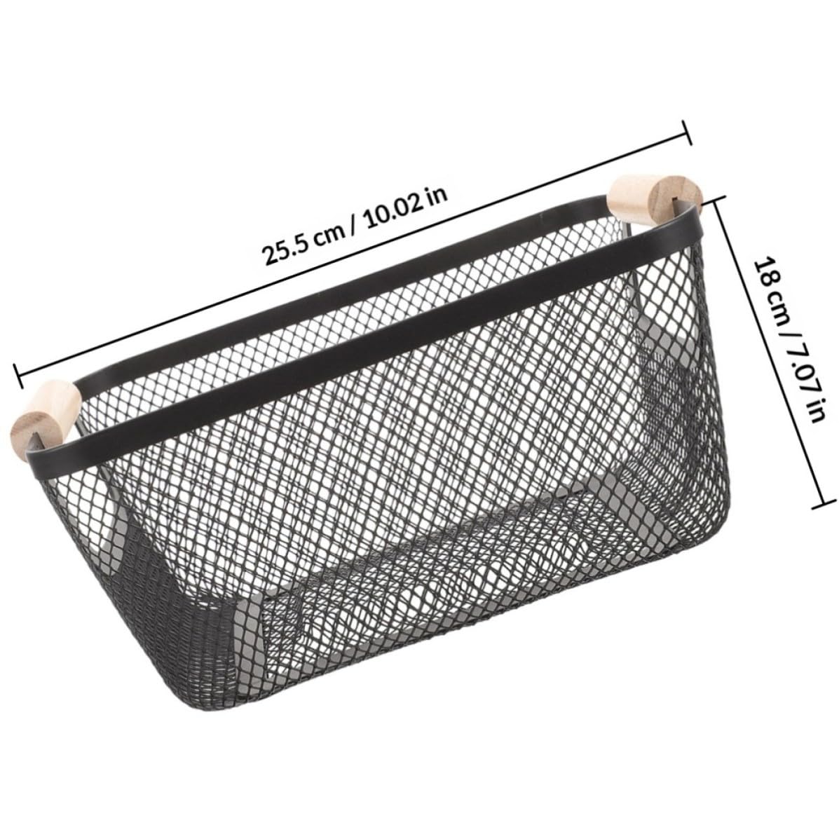 UKCOCO 2stücke Metall Mesh Aufbewahrungskörbe mit Nordischen Holzgriffen Robuste Rechteckige Drahtkörbe Platzsparende Küchen Badezimmer Organizer Vielseitige Haushaltsbehälter in Schwarz