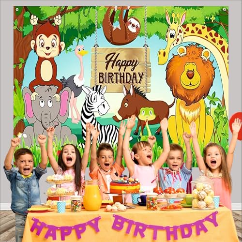 Image of Jungle Theme Birthday Backdrop 5x4 Ft | Backdrops for Decoration | Birthday Decoration Backdrop | Banner for Kids Theme Party