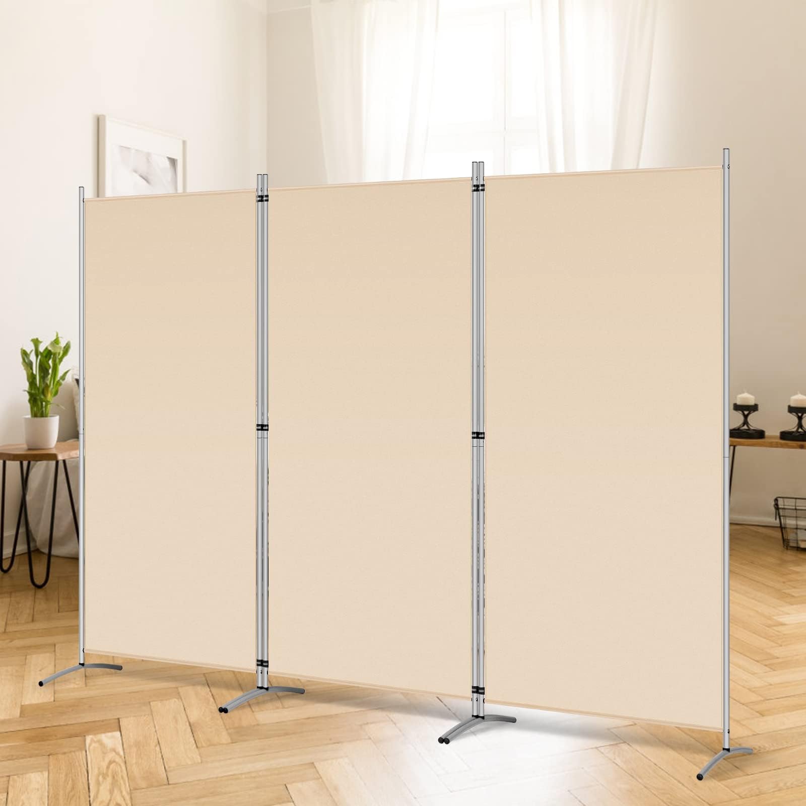RANTILA Room Divider, 3 Panel Divider, Folding Wall Dividers 102 x 20 x 71 Inches, Beige