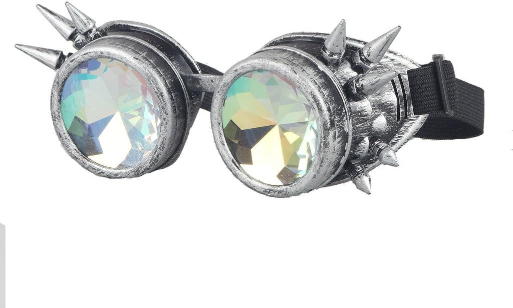Kaleidoscope Rave Rainbow Crystal Lenses Steampunk Goggles Spike Halloween