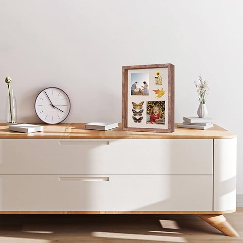 Miniatura 7 de Paquete de 2 marcos de caja de sombra de 11 x 14 pulgadas con parte trasera de lino, vitrina rústica resistente de memoria de flores, imágenes,