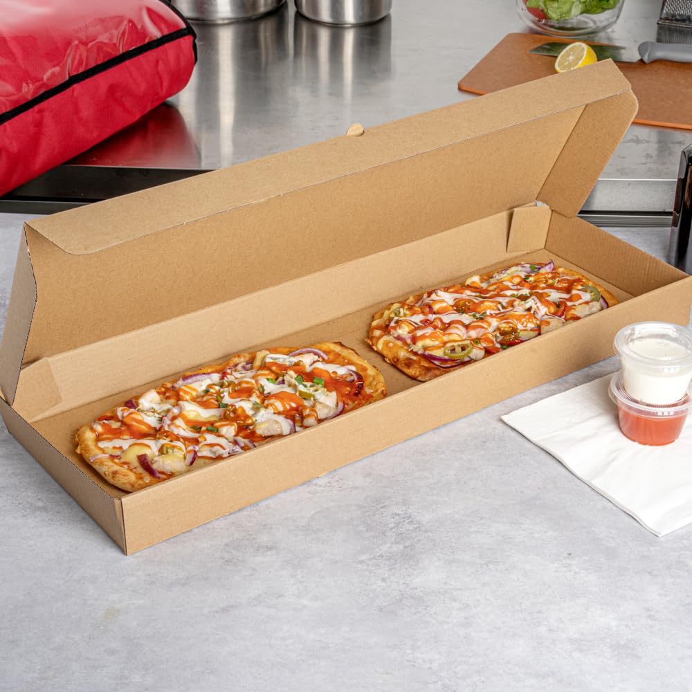 Restaurantware Eco Pie - Cajas de pan plano para llevar de 24 x 12 x 2 pulgadas, 50 cajas de pizza corrugadas resistentes, diseño de flauta, sistema de bloqueo de pestañas, cajas de pizza de papel